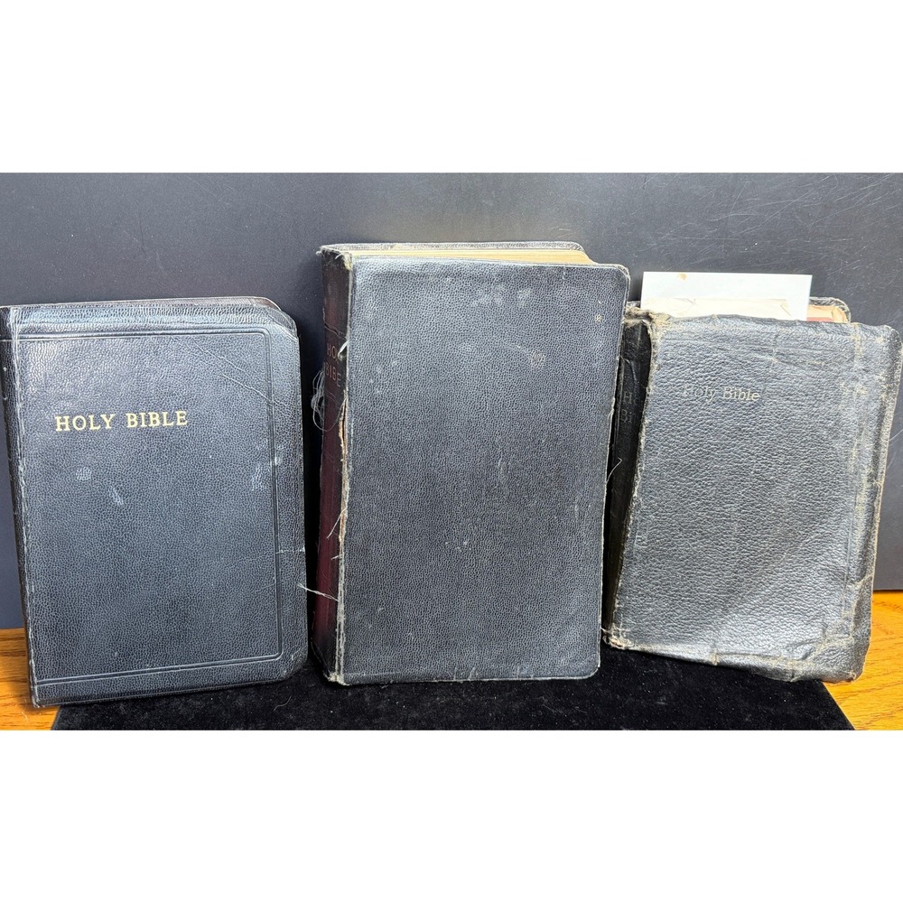 Vintage Antique 3 Bible Lot: 1926 1952 1965, KJV RSV, Harper World Syndicate